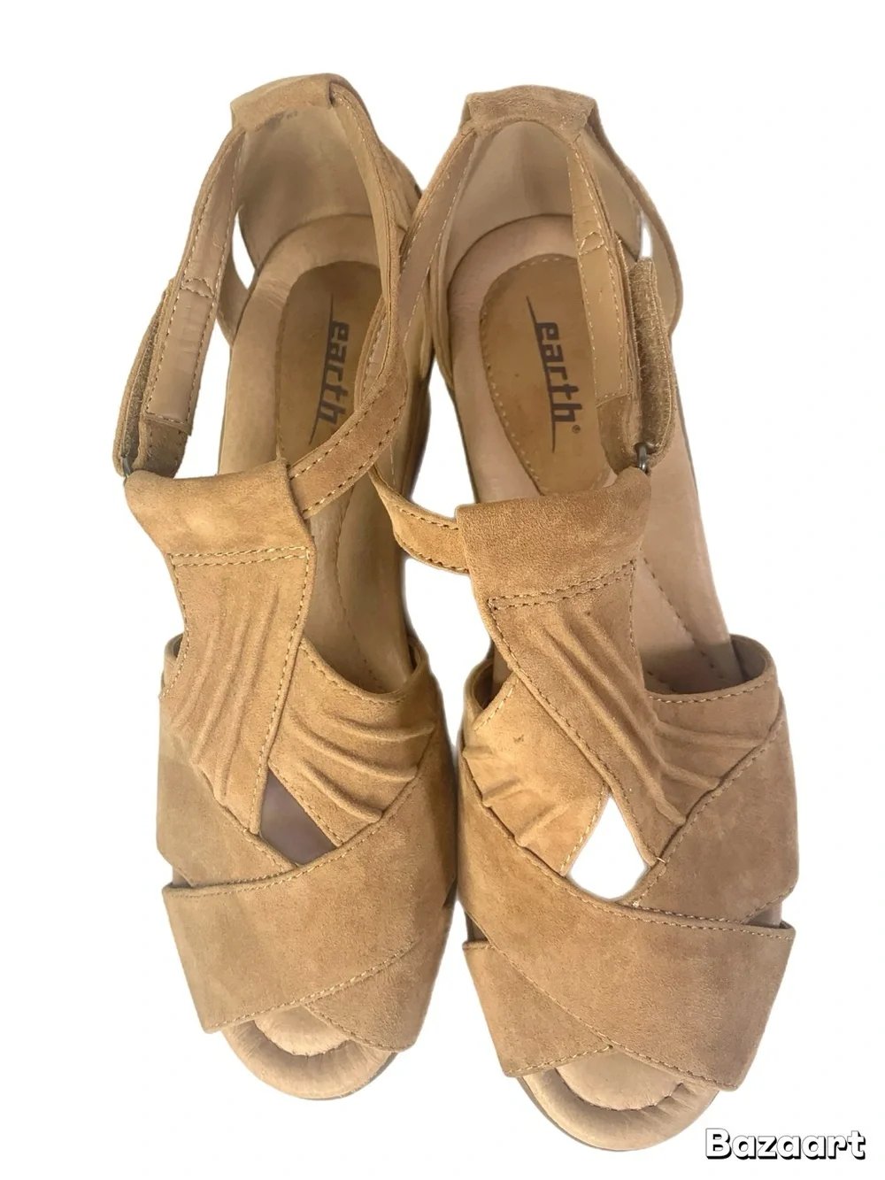 Earth Tan Suede Peep-Toe Wedge Sandals 9 wide